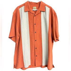 Jos. A. Bank Burnt Orange Cream White Casual Button Down Silk Camp Shirt Size XL